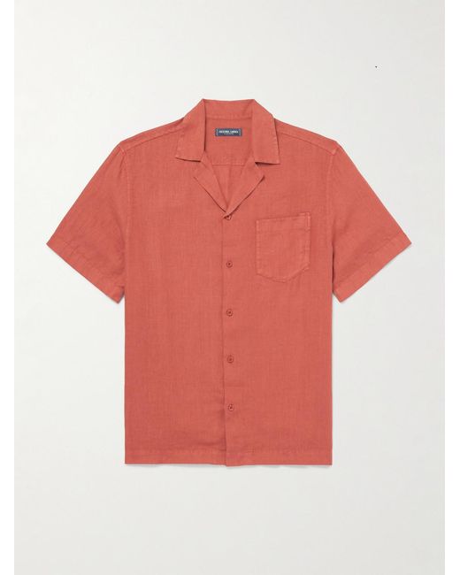 Frescobol Carioca Red Angelo Camp-Collar Linen Shirt for men