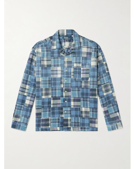 Polo Ralph Lauren Blue Convertible-collar Patchwork Checked Cotton-madras Shirt for men