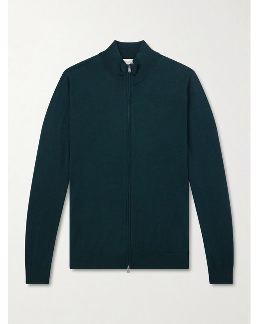 Piacenza 1733 Green Slim-fit Virgin Wool Zip-up Cardigan for men