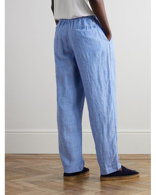 Polo Ralph Lauren Blue Straight-Leg Linen-Chambray Drawstring Trousers for men