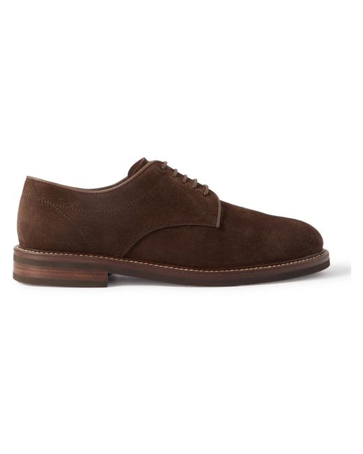 Brunello Cucinelli Brown Leather-trimmed Suede Derby Shoes for men