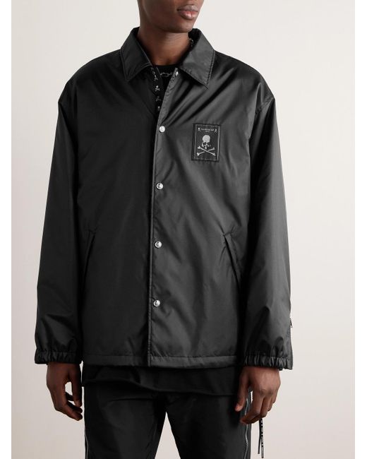 MASTERMIND WORLD Black Logo-appliquéd Printed Padded Shell Coach Jacket for men