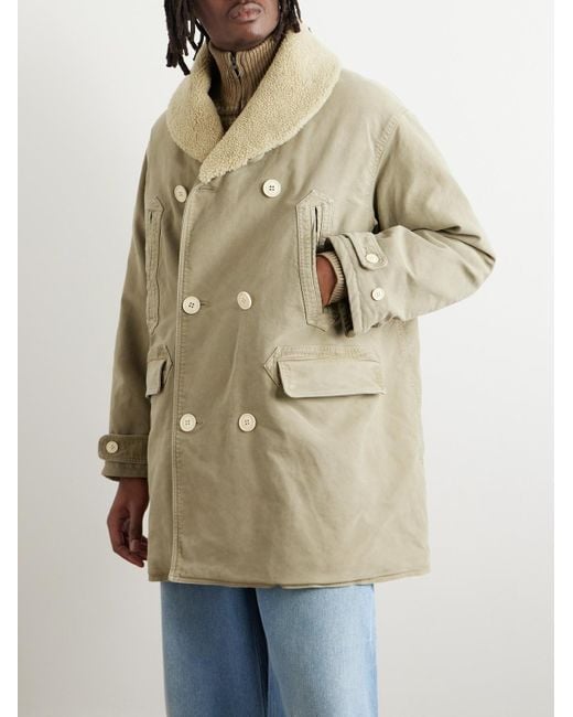 Visvim Natural Double-breasted Shearling-lined Padded Cotton-canvas Peacoat for men