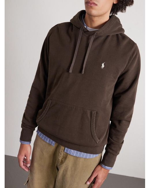 Polo Ralph Lauren Brown Logo-Embroidered Cotton-Jersey Hoodie for men