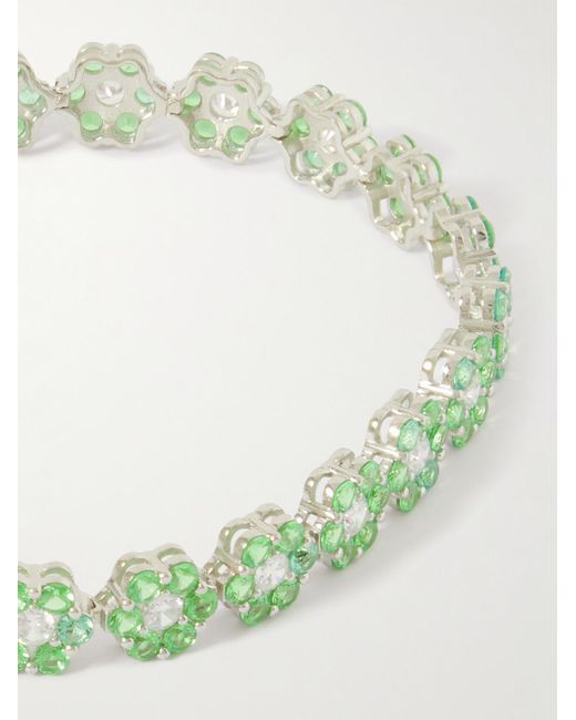 Hatton Labs Green Daisy Silver Cubic Zirconia Tennis Bracelet for men