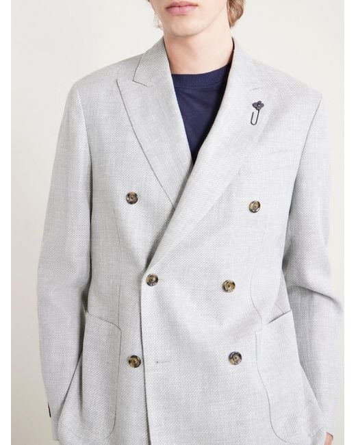 Lardini Gray Roma Slim-fit Embellished Double-breasted Wool And Linen-blend Blazer for men