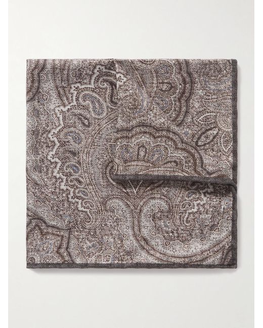 Brunello Cucinelli Gray Paisley-print Silk Pocket Square for men