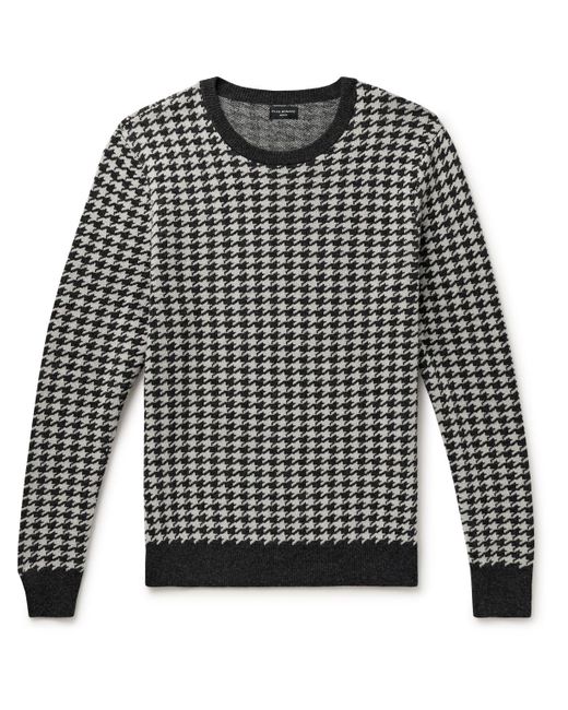 Club Monaco Black Houndstooth Jacquard-knit Wool Sweater for men