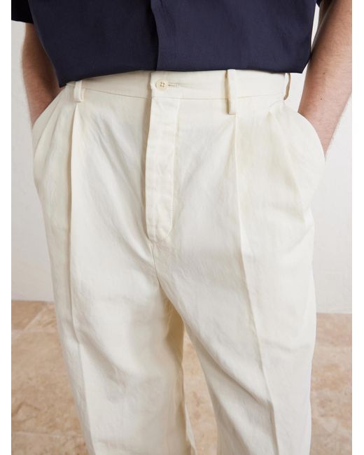 Kaptain Sunshine White Tapered Cotton And Linen-blend Trousers for men