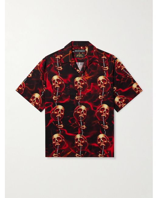 Wacko Maria Red 56 Tattoo Studio Camp-collar Printed Tm Lyocell Shirt for men
