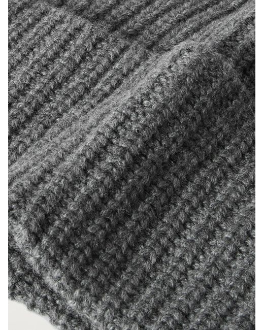Brunello Cucinelli Gray Ribbed Cashmere Beanie for men