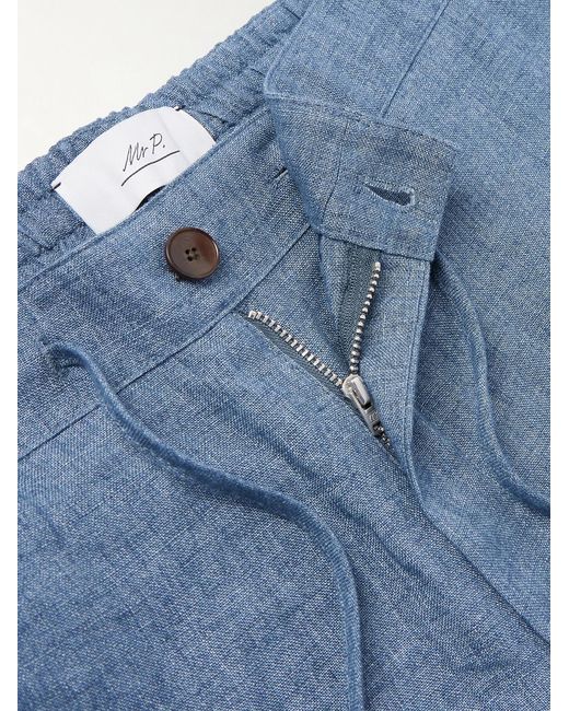 Mr P. Blue Straight-leg Linen-chambray Drawstring Shorts for men