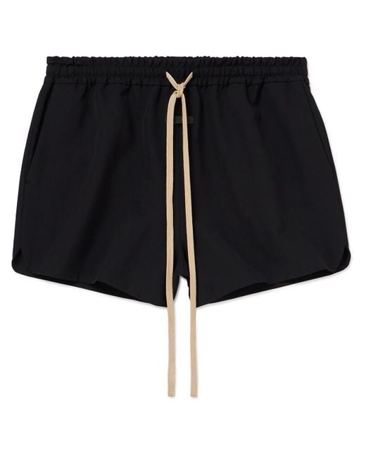 Fear Of God Black Wide-leg Logo-appliquéd Virgin Wool-crepe Drawstring Shorts for men