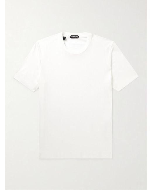 Tom Ford White Placed Rib Slim-fit Lyocell And Cotton-blend T-shirt for men