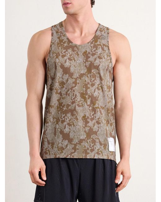 Satisfy Brown Embellished Logo-Appliquéd Space-O Mesh Tank Top for men