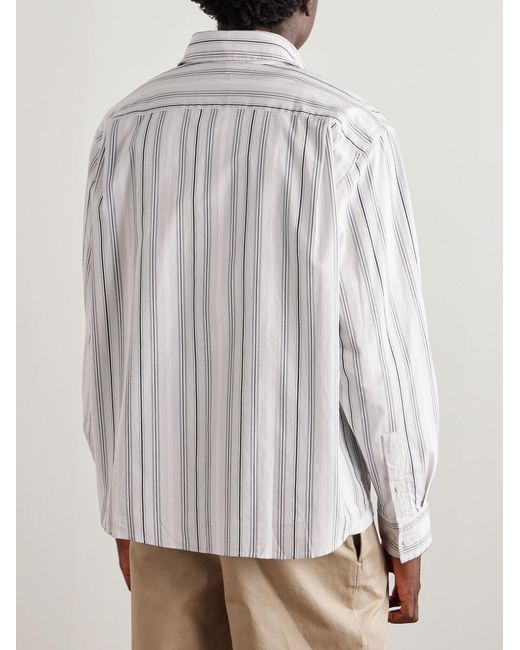 Acne White Sarlie Logo-Appliquéd Striped Cotton-Poplin Shirt for men
