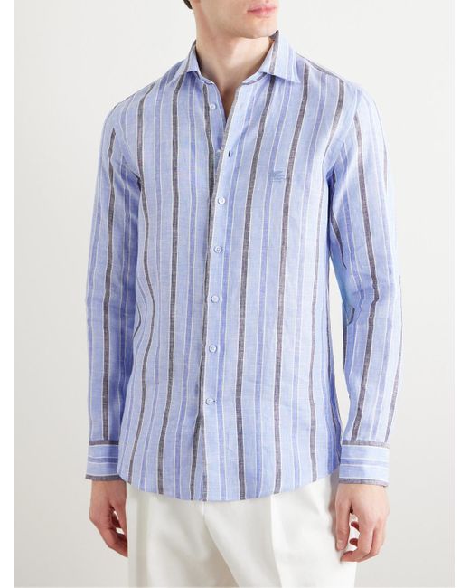 Camicia in lino a righe di Etro in Blue da Uomo