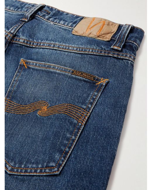 Nudie Jeans Blue Solid Ollie Slim-Fit Straight-Leg Jeans for men