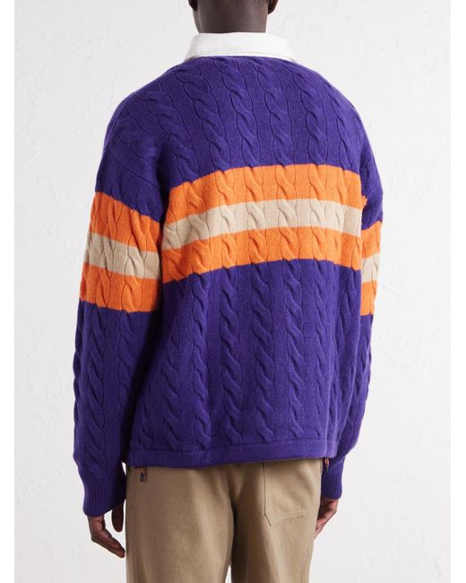 Polo Ralph Lauren Blue Cable-Knit Wool And Alpaca-Blend Polo Sweater for men