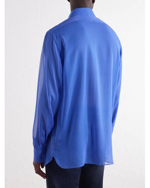 Tom Ford Blue Micro-Striped Silk-Organza Shirt for men