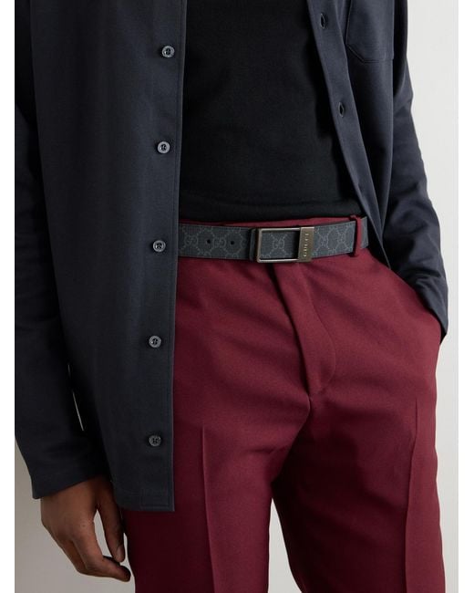 Gucci Black 3.5Cm Reversible Monogrammed Coated-Canvas And Leather Belt for men