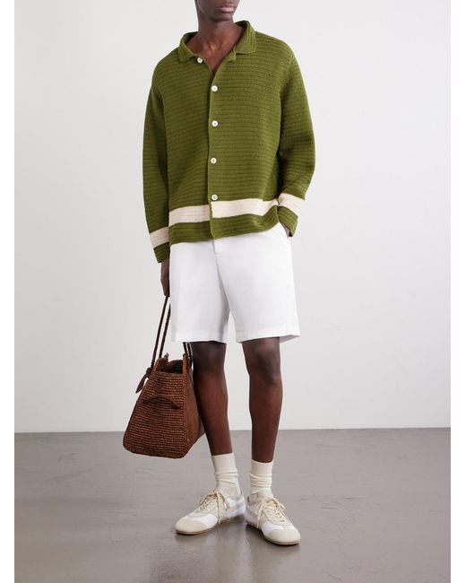 Bode Green Marsh Striped Crocheted Cotton Shirt for men