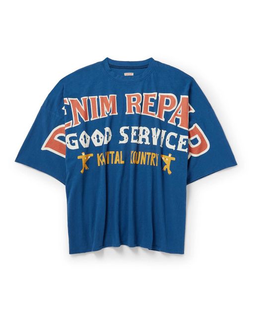 Kapital Blue Denim Repair Oversized Printed Cotton-jersey T-shirt for men