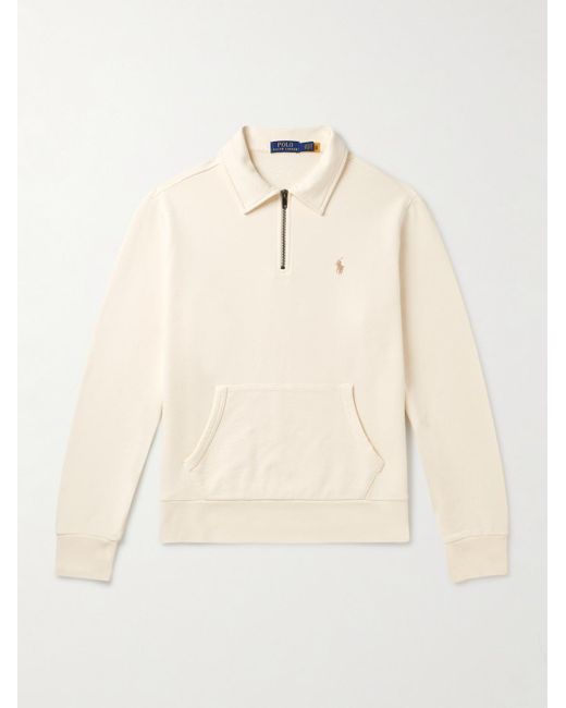 Polo Ralph Lauren Natural Logo-embroidered Cotton-jersey Half-zip Sweatshirt for men