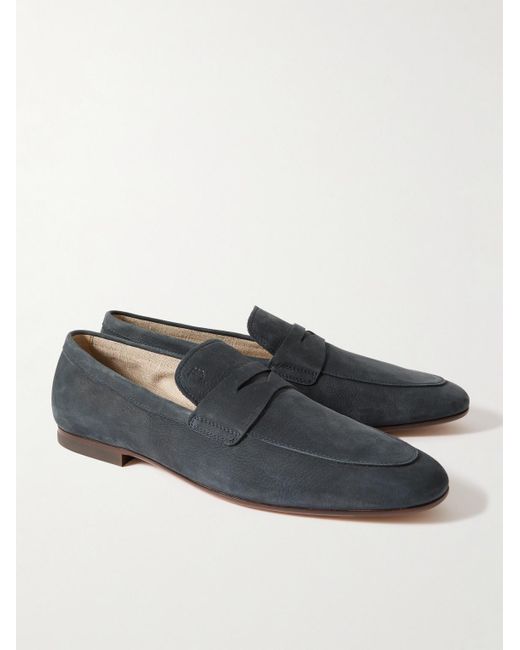 Tod's Blue Logo-Debossed Suede Penny Loafers for men