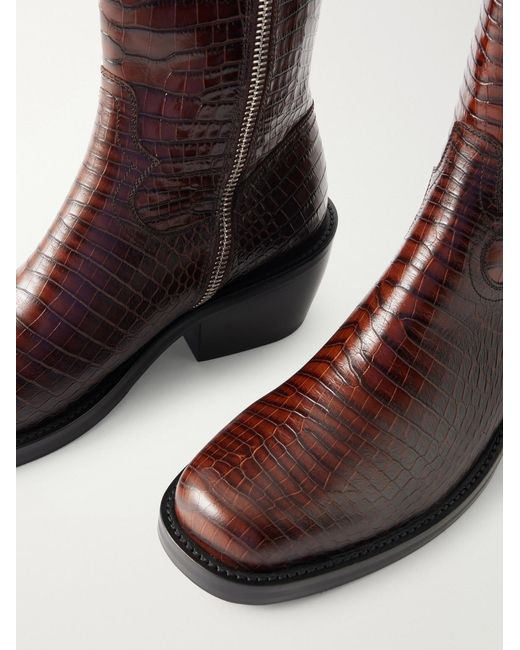 Dries Van Noten Brown Croc-Effect Leather Boots for men