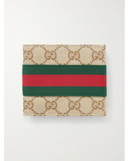 Gucci Natural Webbing-Trimmed Monogrammed Canvas Bi-Fold Wallet for men