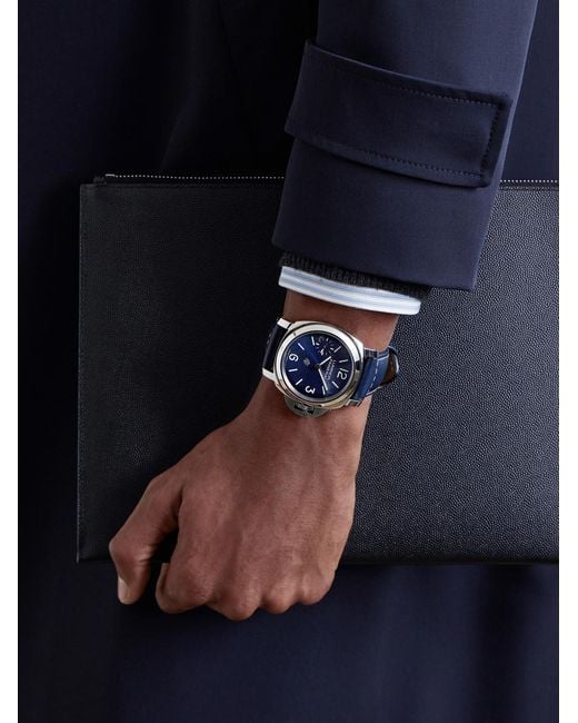 Panerai Black Luminor Blu Mare Hand-wound 44mm Stainless Steel And Leather Watch for men