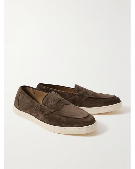 George Cleverley Brown Joey Suede Penny Loafers for men