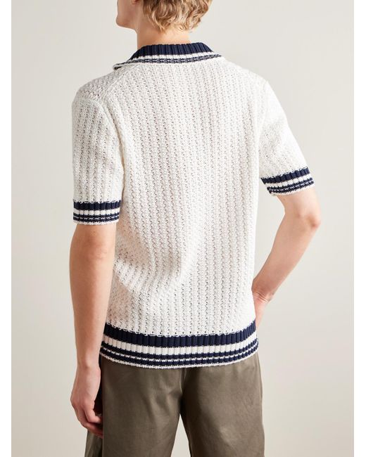 Orlebar Brown White Swift Crocheted Organic Cotton Polo Shirt for men