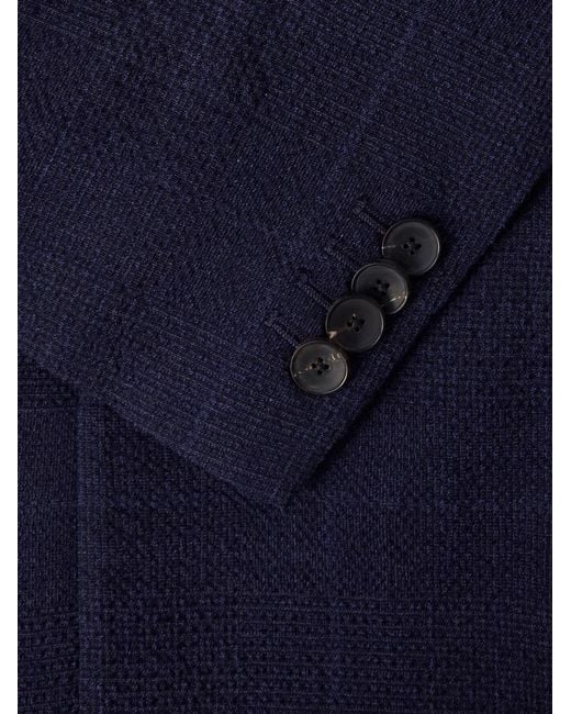 Mr P. Blue Double-Breasted Checked Wool-Blend Suit Jacket for men