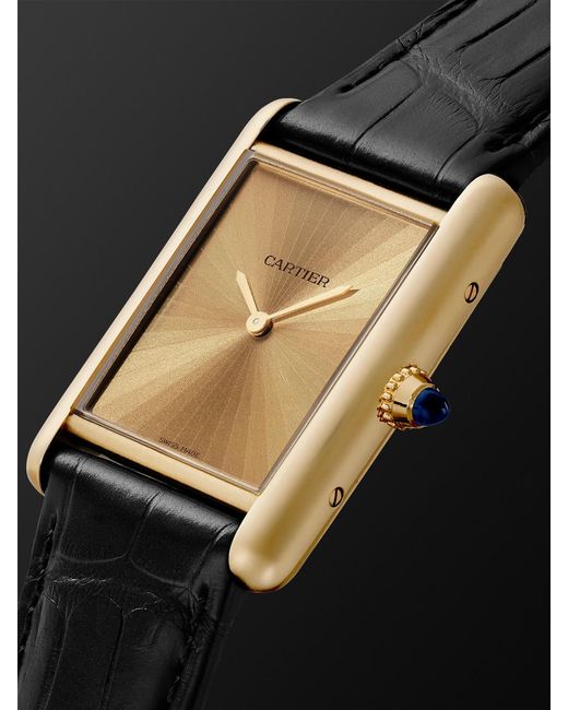 Cartier Black Tank Louis Medium Automatic 33.7Mm 18-Karat And Alligator Watch, Ref. No. Wgta0211 for men
