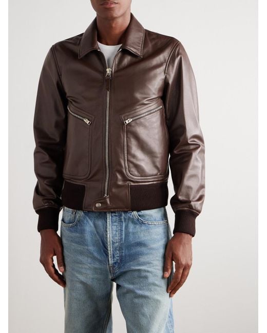 Tom Ford Brown Leather Zip-Up Jacket for men