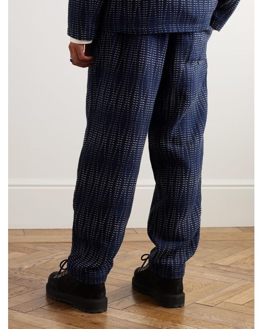 YMC Blue Alva Straight-leg Sashiko Cotton And Wool-blend Drawstring Trousers for men