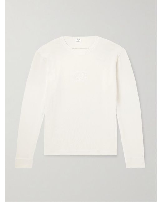 C P Company White Logo-embroidered Bouclé-trimmed Cotton-jersey Sweatshirt for men