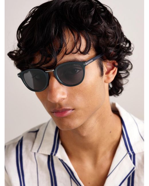 Zegna Gray Round-frame Acetate And Gunmetal-tone Sunglasses for men