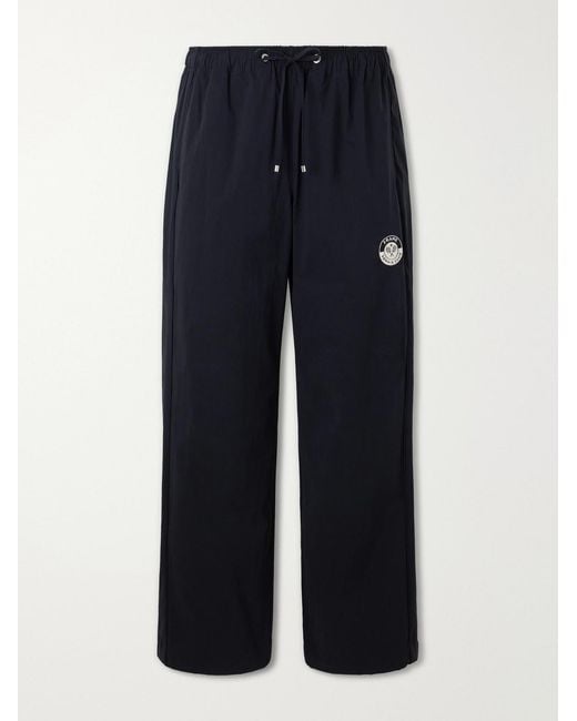 FRAME Blue Straight-Leg Drawstring Logo-Embroidered Cotton-Blend Trousers for men