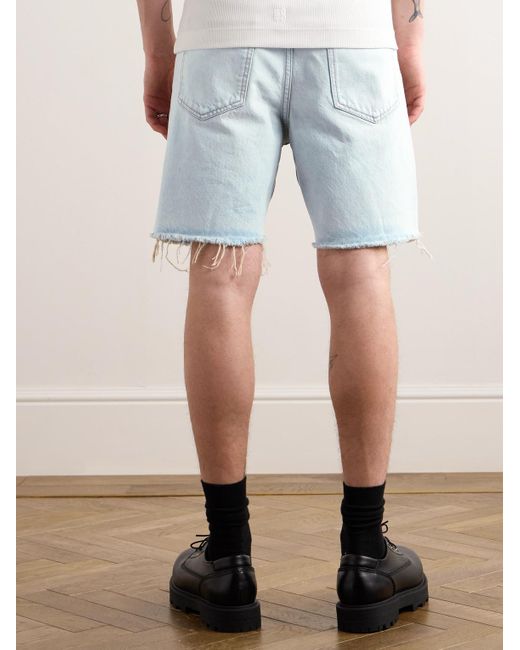 Givenchy Blue Straight-leg Distressed Denim Bermuda Shorts for men