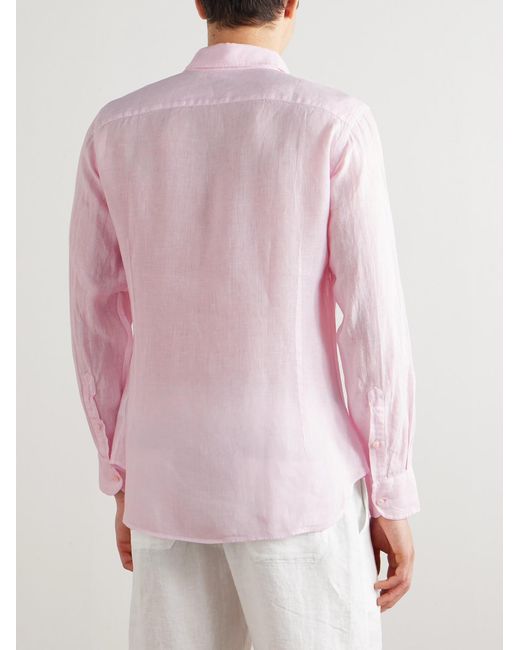 Fedeli Pink Nick Slim-Fit Cutaway-Collar Linen Shirt for men