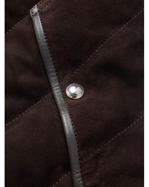 Mr P. Brown Leather-Trimmed Padded Quilted Suede Gilet for men