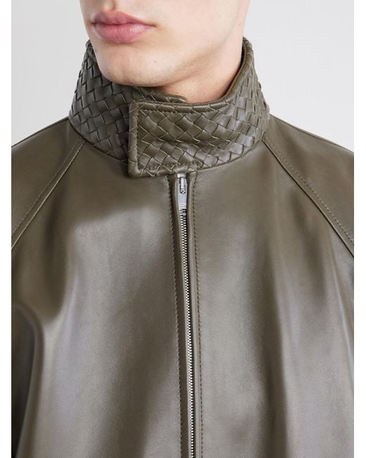 Bottega Veneta Green Intrecciato-trimmed Leather Blouson Jacket for men