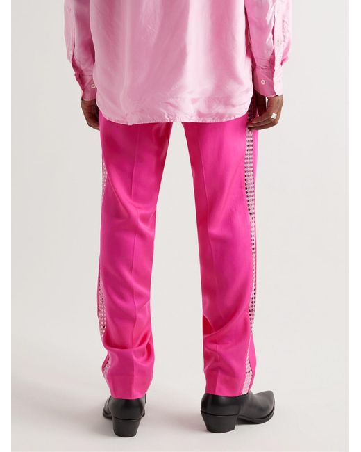 Acne Pink Tapered Sequinned Lamé-Trimmed Lyocell Trousers for men
