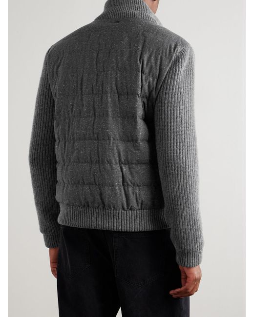 Herno Gray Quilted And Ribbed Wool-Blend Down Bomber Jacket for men