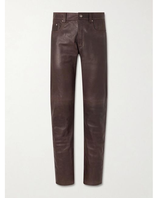 Versace Brown Straight-leg Leather Trousers for men