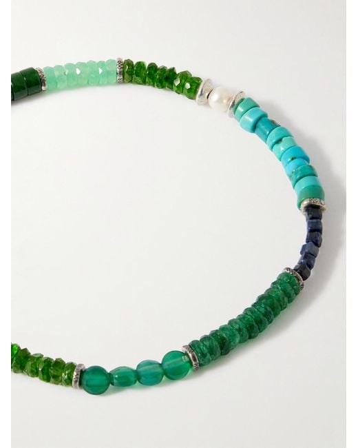 Peyote Bird Green Forest Grove Sterling Multi-Stone Bracelet for men