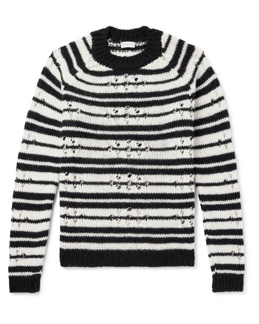 Dries Van Noten Black Striped Open-knit Wool Sweater for men